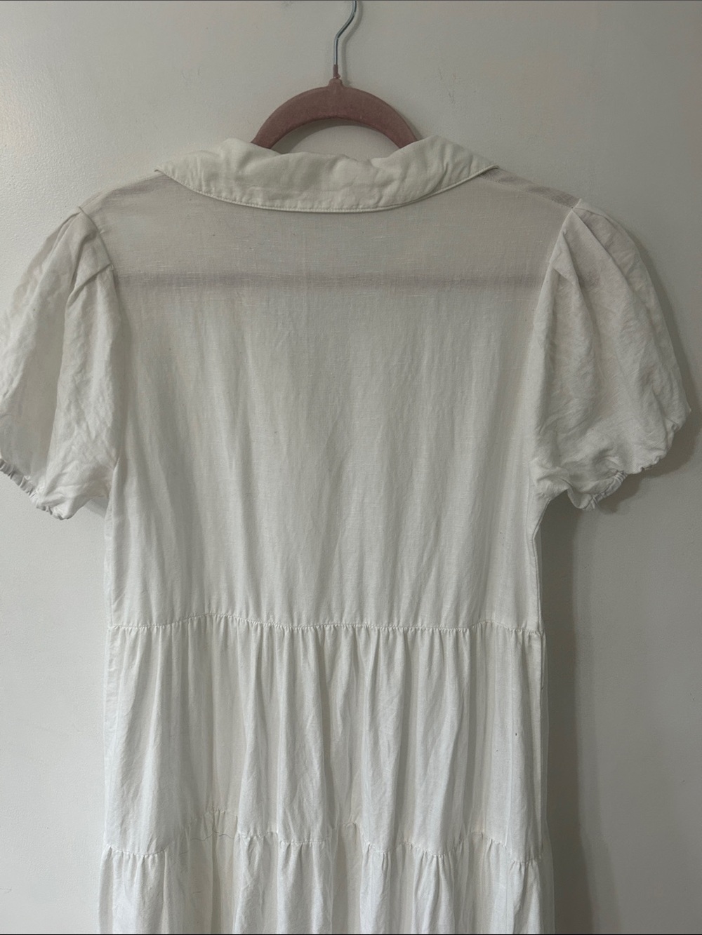 Zara Dress Linen Maxi Medium White Button-Front Tiered Cottagecore Puff Sleeve - Picture 9 of 14